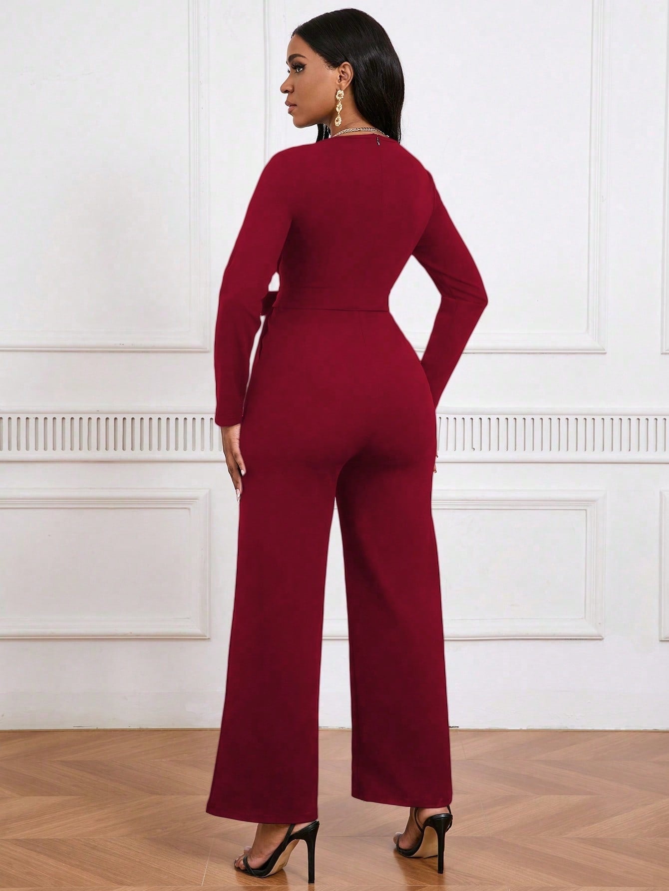 Elegant Wine Red Tie-Waist Jumpsuit