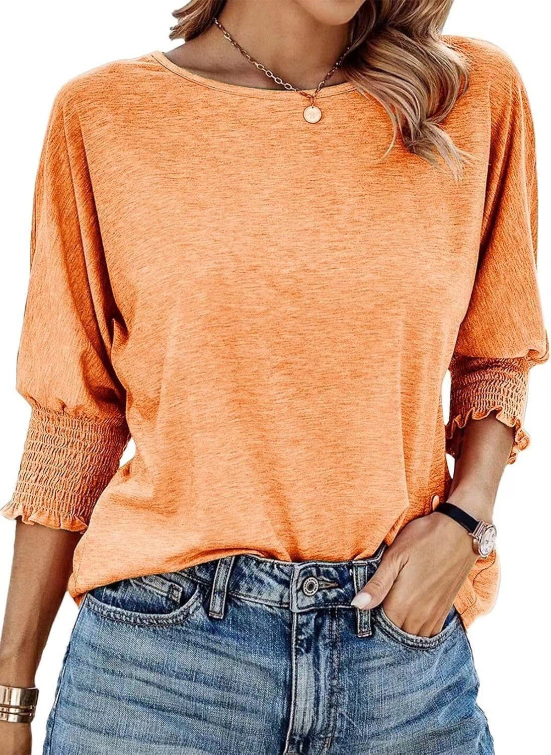 Women's Casual Smocked Sleeve Blouse