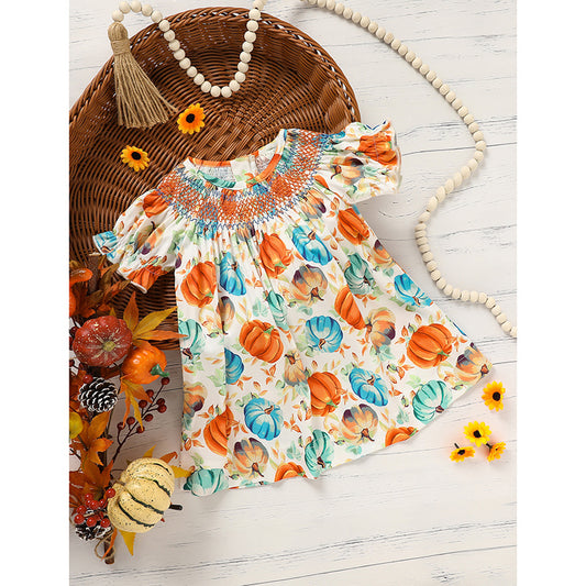 Toddler Girl's Pumpkin Smocked Dress