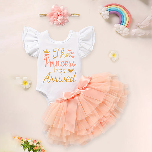 Princess 3-Piece Outfit Set – Romper, Tutu Skirt & Bow Headband