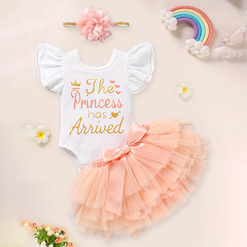 Princess 3-Piece Outfit Set – Romper, Tutu Skirt & Bow Headband