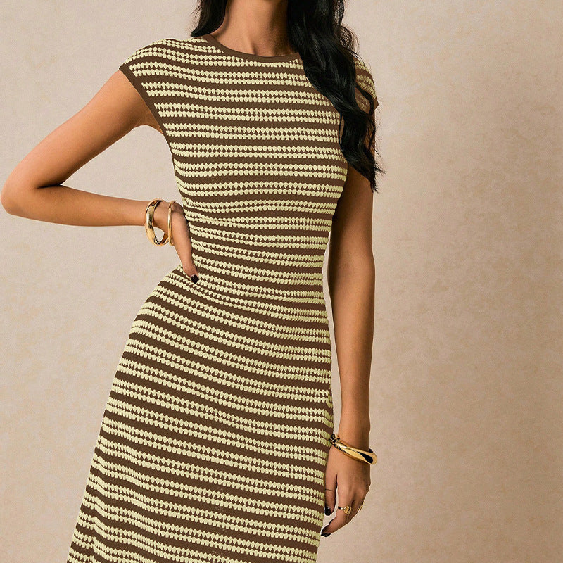 Striped Sleeveless Knitted Midi Dress