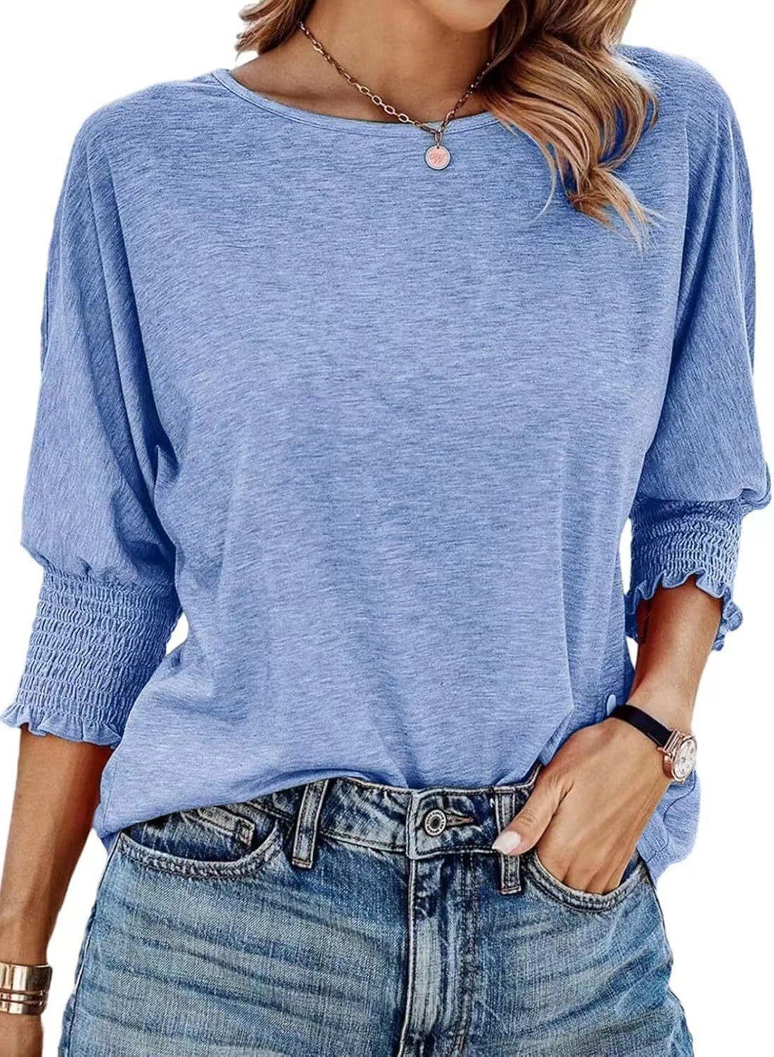 Women's Casual Smocked Sleeve Blouse