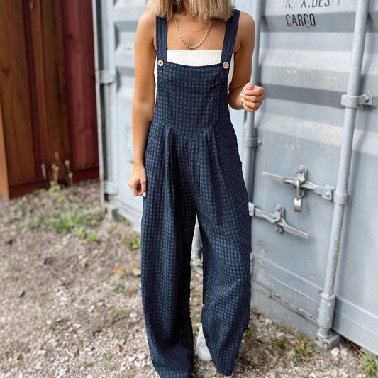 Casual Checkered Wide-Leg Overalls