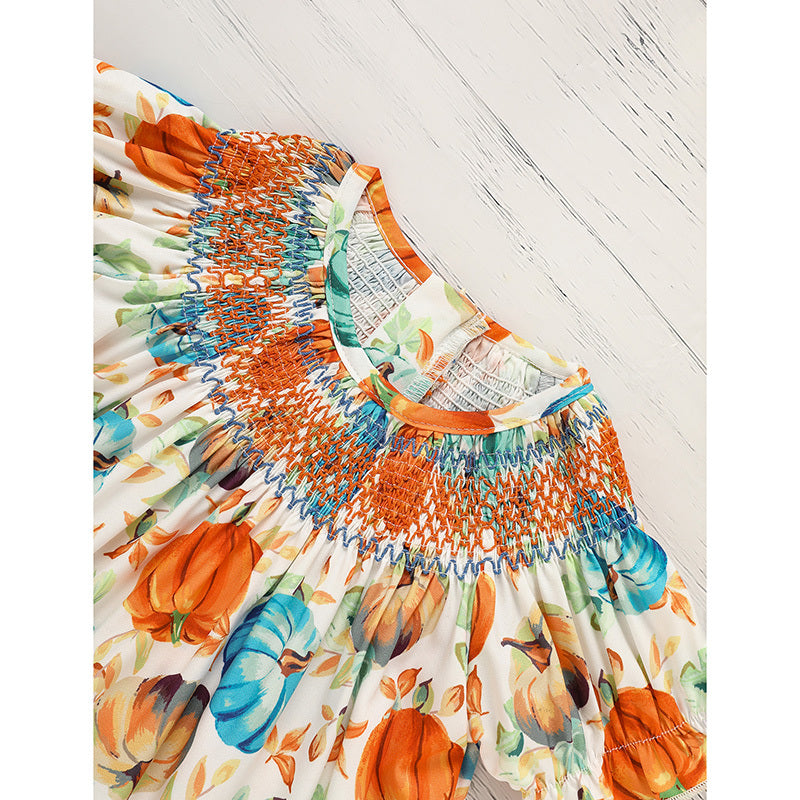 Toddler Girl's Pumpkin Smocked Dress