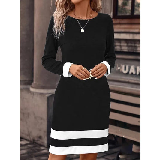 Elegant Black & White Contrast Trim Dress