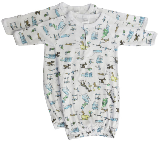 Boys Animal Print Infant Gowns - 2 Pack