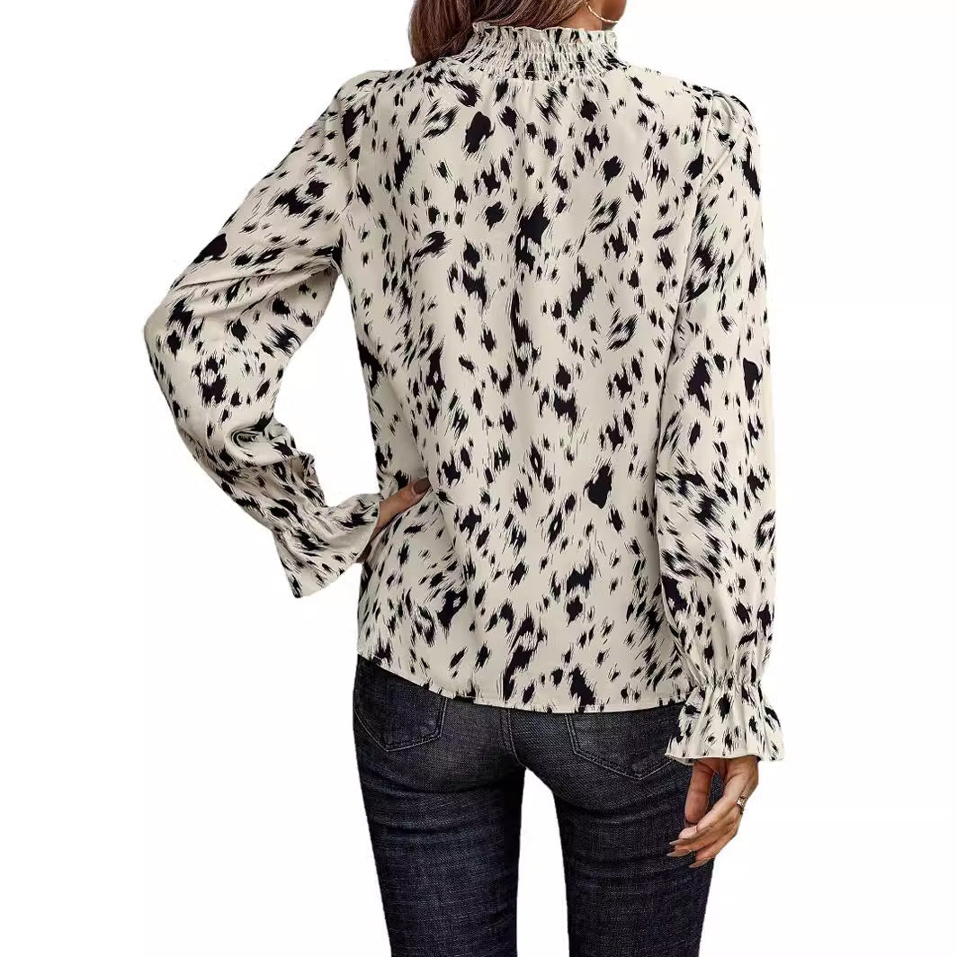 Chic Printed Turtleneck Blouse – Long Sleeve Elegant Top