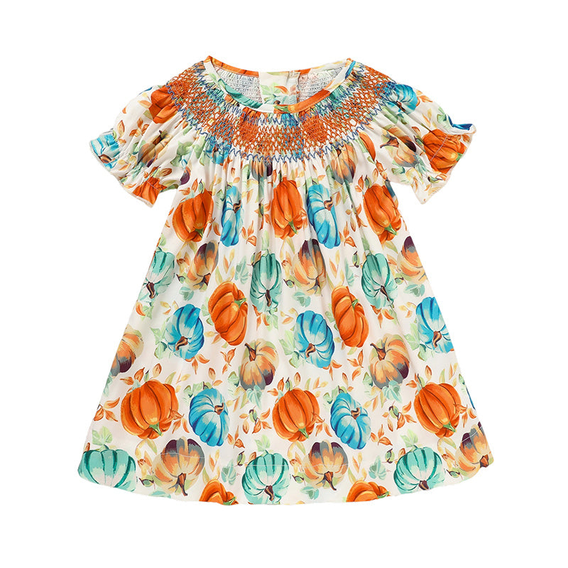Toddler Girl's Pumpkin Smocked Dress
