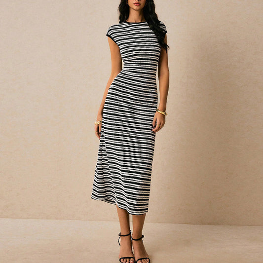 Striped Sleeveless Knitted Midi Dress