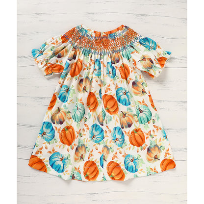 Toddler Girl's Pumpkin Smocked Dress