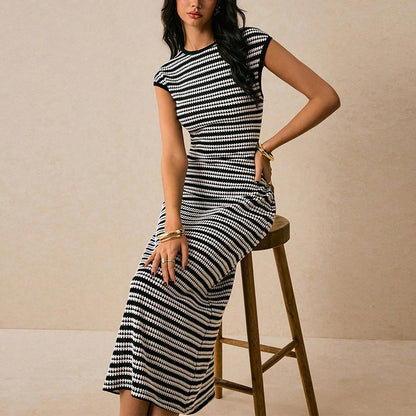 Striped Sleeveless Knitted Midi Dress