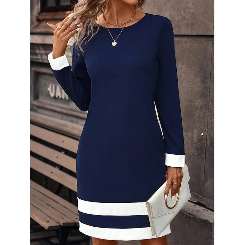 Elegant Black & White Contrast Trim Dress