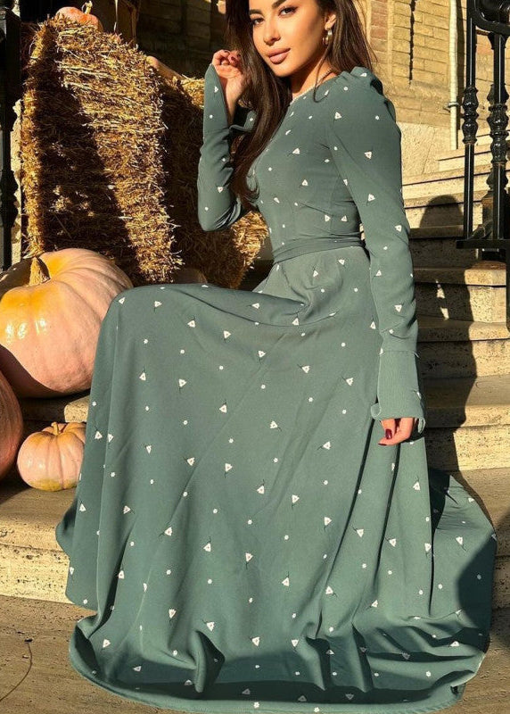 Elegant Heart-Print High-Waist Maxi Dress