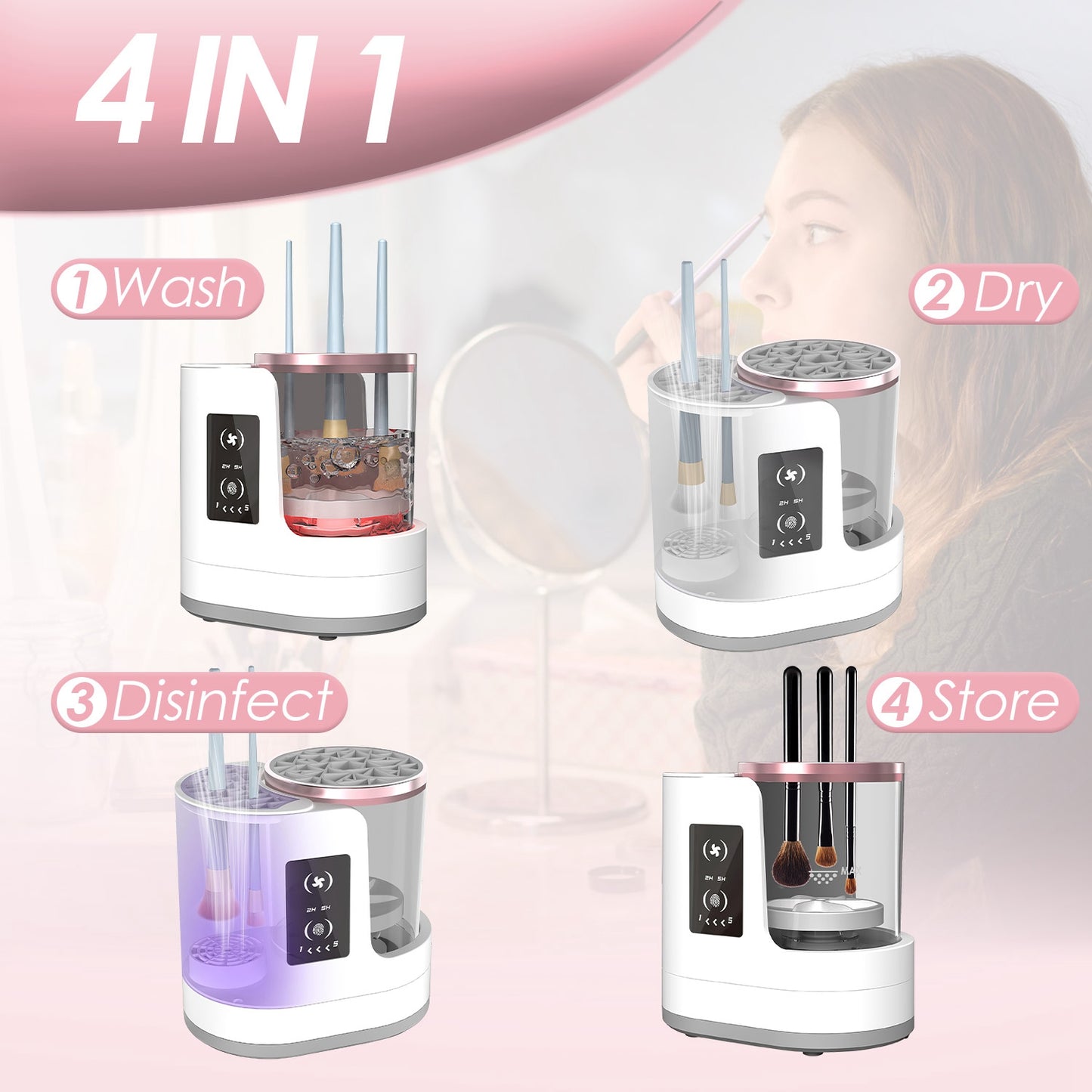 4-in-1 Electric Makeup Brush Cleaner & Dryer with UV Disinfection