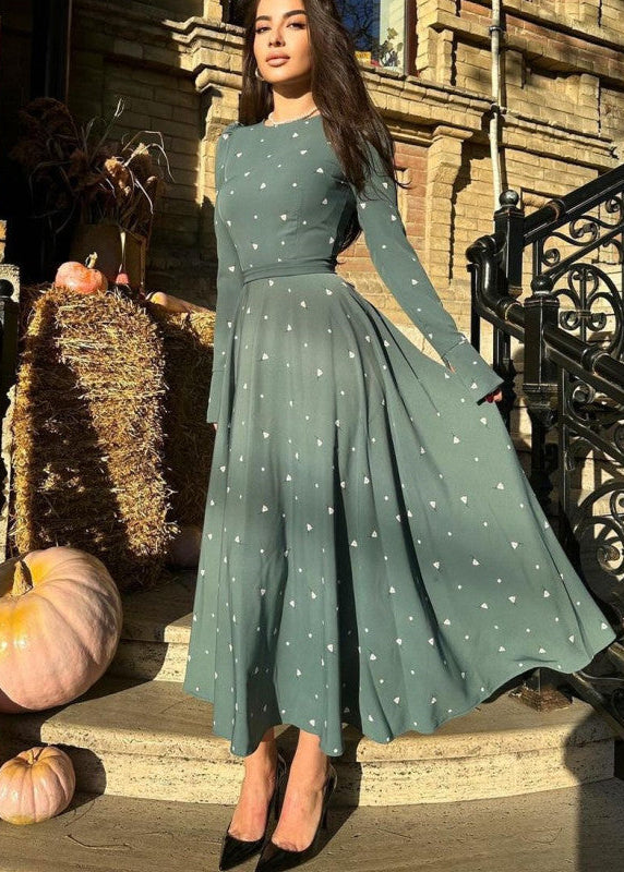 Elegant Heart-Print High-Waist Maxi Dress