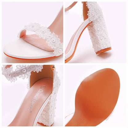 Lace Blossom Block Heels