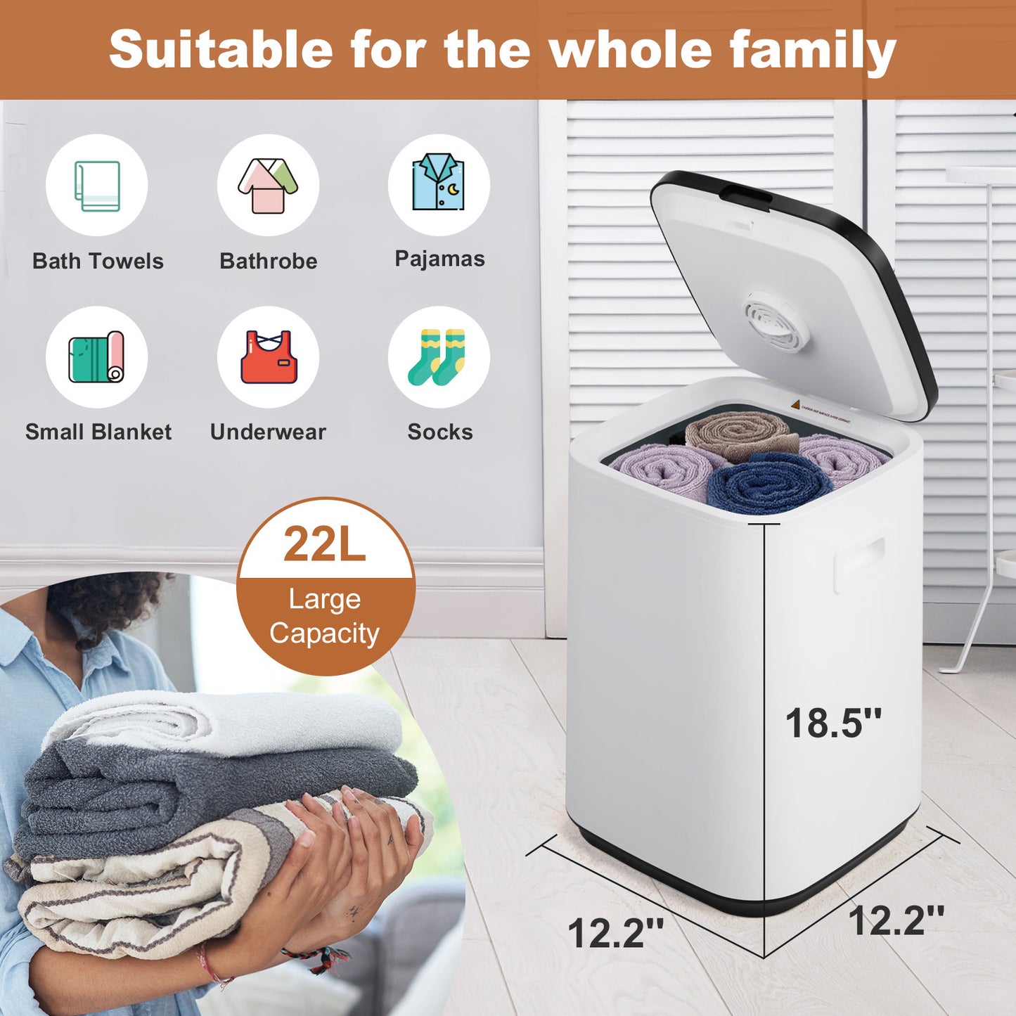 Extra-Large Towel Warmer Bucket – With Timer, LED Display & Even Heating