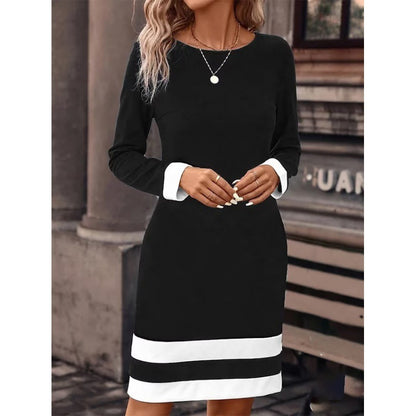 Elegant Black & White Contrast Trim Dress