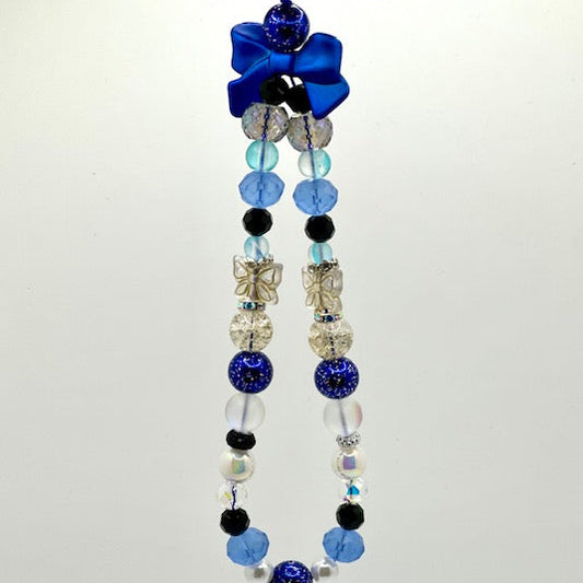 Blue Bow Beaded Phone Charm