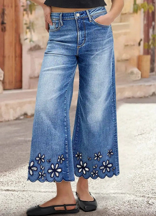 Floral Edge Wide-Leg Jeans