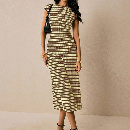 Striped Sleeveless Knitted Midi Dress