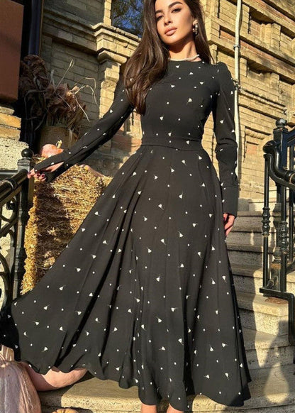 Elegant Heart-Print High-Waist Maxi Dress