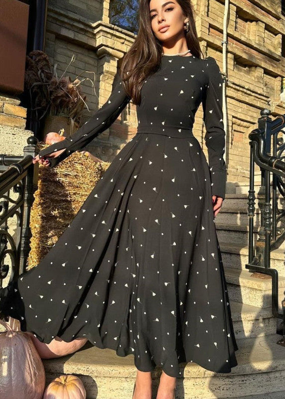 Elegant Heart-Print High-Waist Maxi Dress