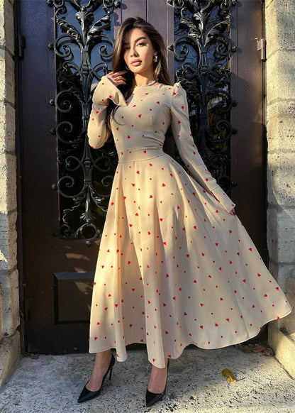 Elegant Heart-Print High-Waist Maxi Dress