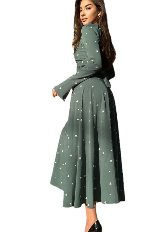 Elegant Heart-Print High-Waist Maxi Dress