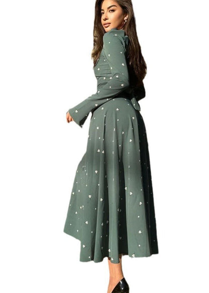 Elegant Heart-Print High-Waist Maxi Dress