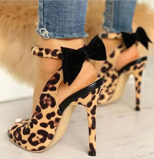 Leopard Print Bow High Heels